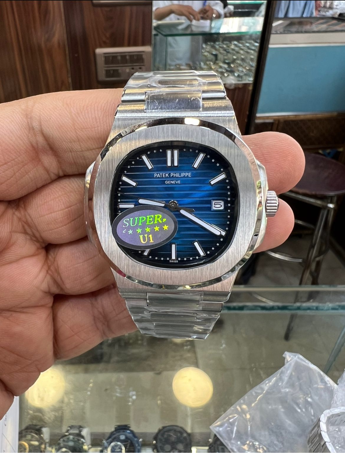 Patek Philippe Silver Deep Blue Nautilus